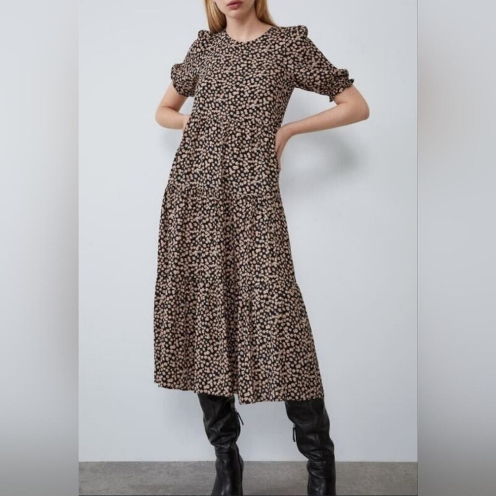 Zara Floral Tiered Prairie Dress w/Pockets Size XS - Picture 4 of 8